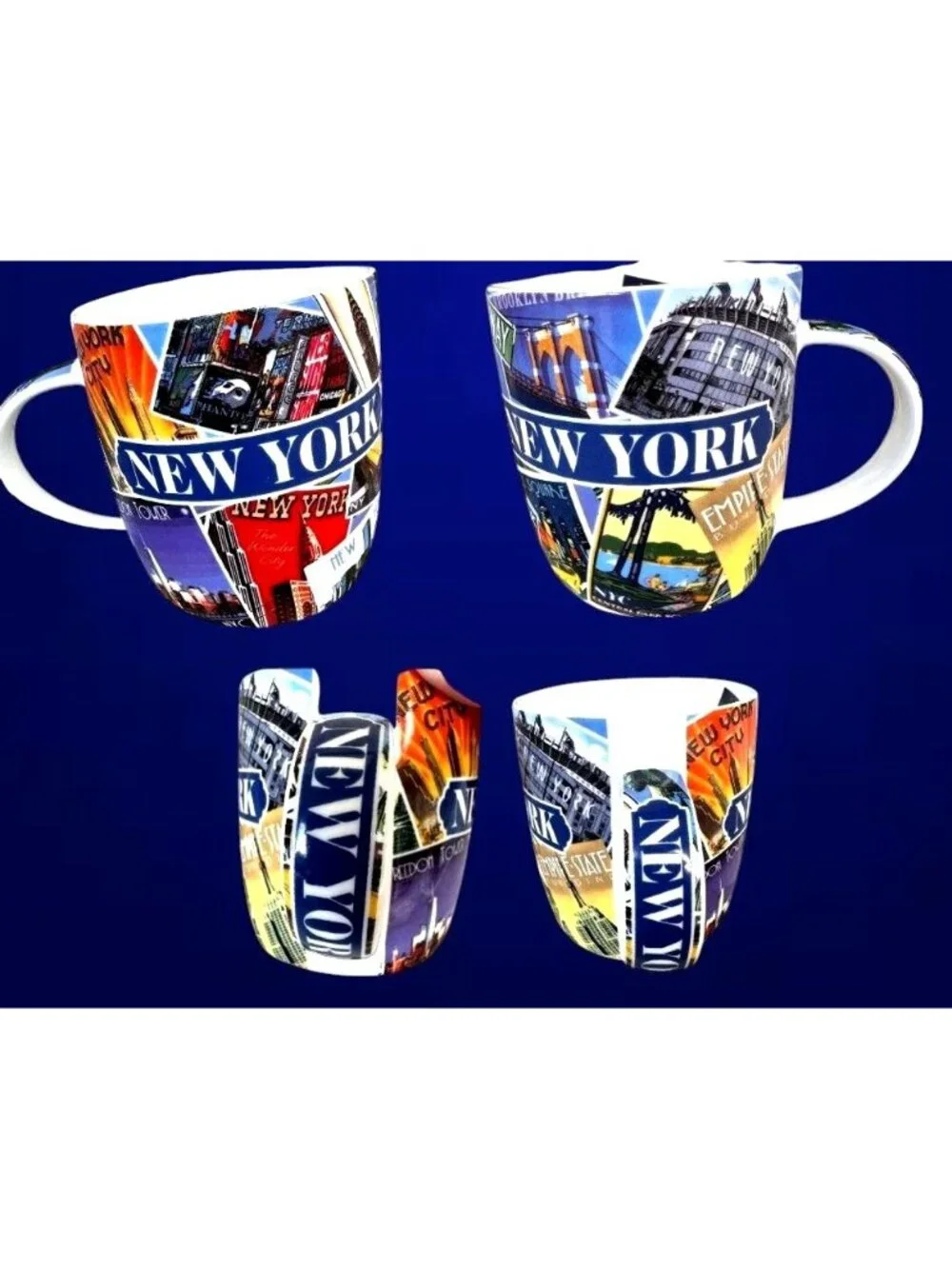 Vintage New York Coffee Cup Mug Postcard Factories NYC Freedom Tower Broadway